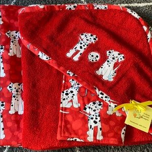 Dalmatian hooded towel and washcloth.